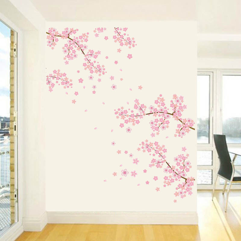 Pink butterfly Flower Tree Wall Stickers Decals Girls Women Flower Mural Vinyl Wallpaper Home Living Room Bedroom Decor