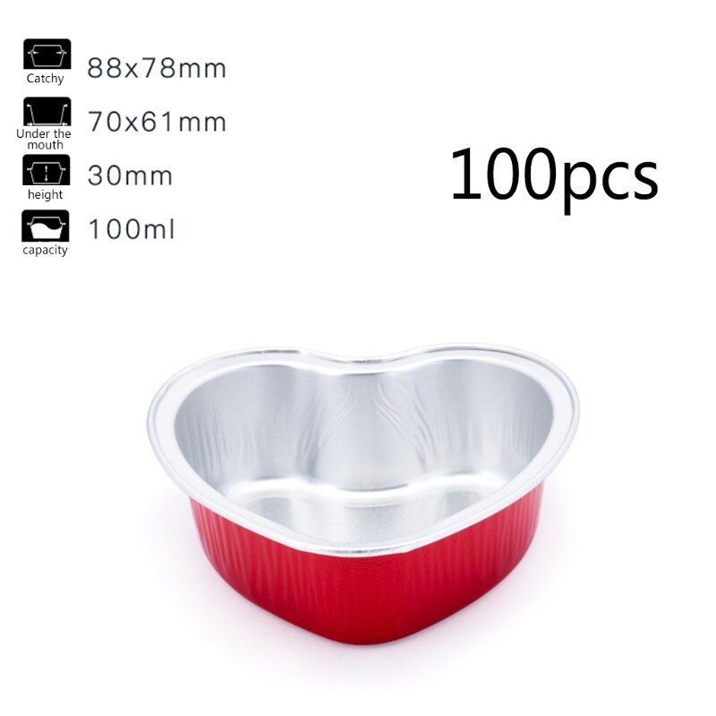 100ml 100Stck Valentinstag Aluminium Folie Kuchen Pfanne Herz Geformt Cupcake Tasse mit Deckel