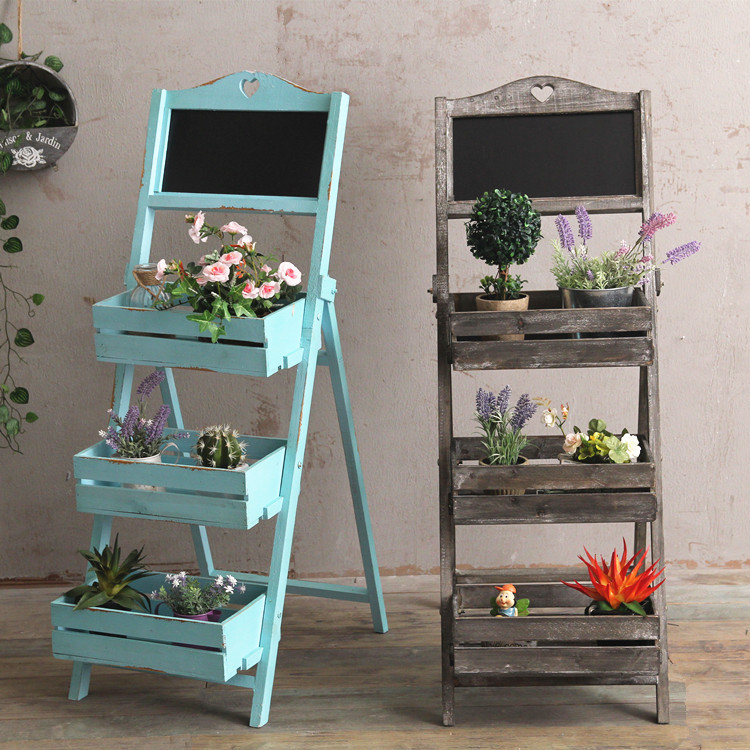 Support d'échelle pour plantes en bois, extérieur et intérieur, support pour fleurs avec tableau noir, décoration de balcon, Bar pour la maison