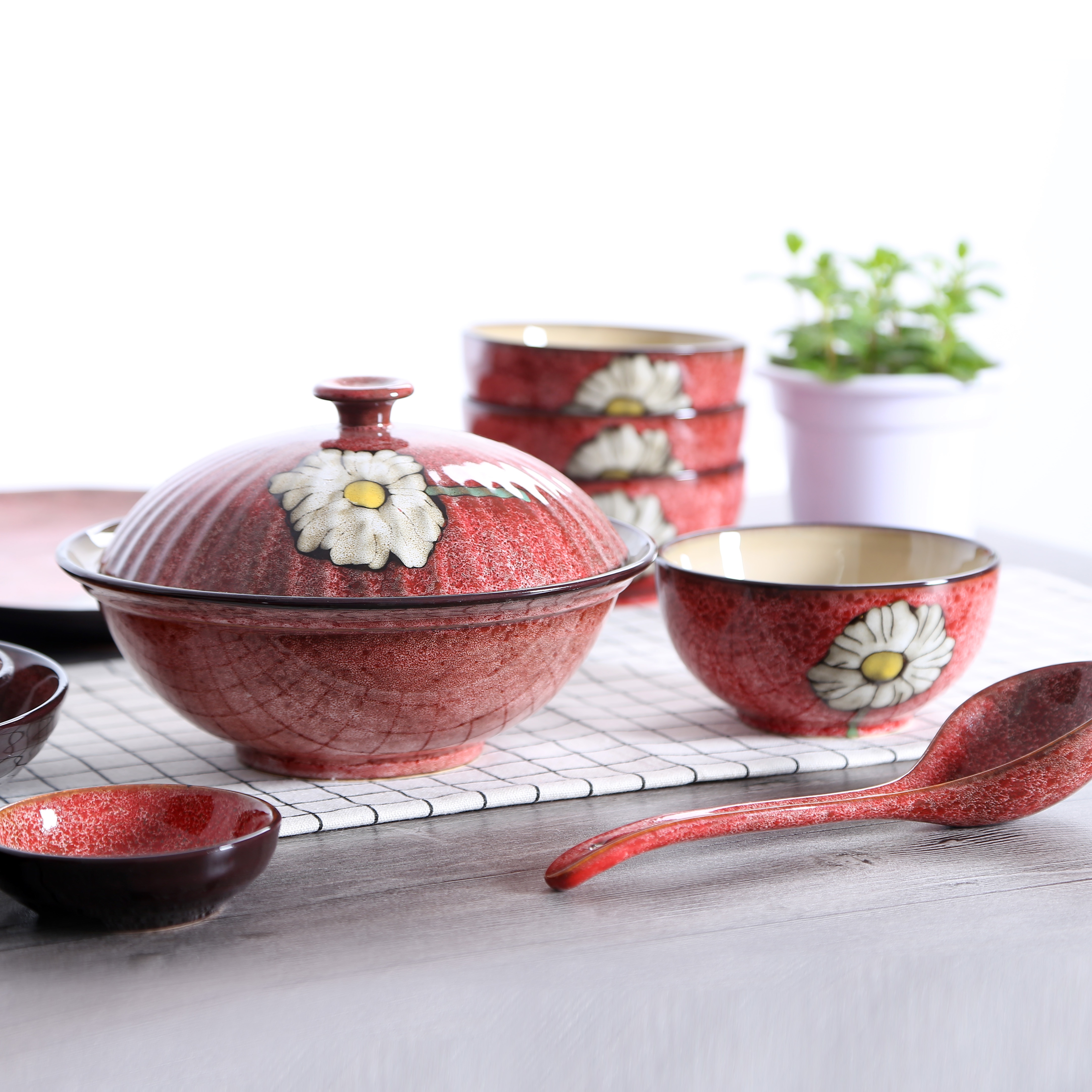 Chinees retro keramisch serviesgoed soeppan lepel borden servies huishoudelijke keukenbenodigdheden handgeschilderd bloemenpatroon