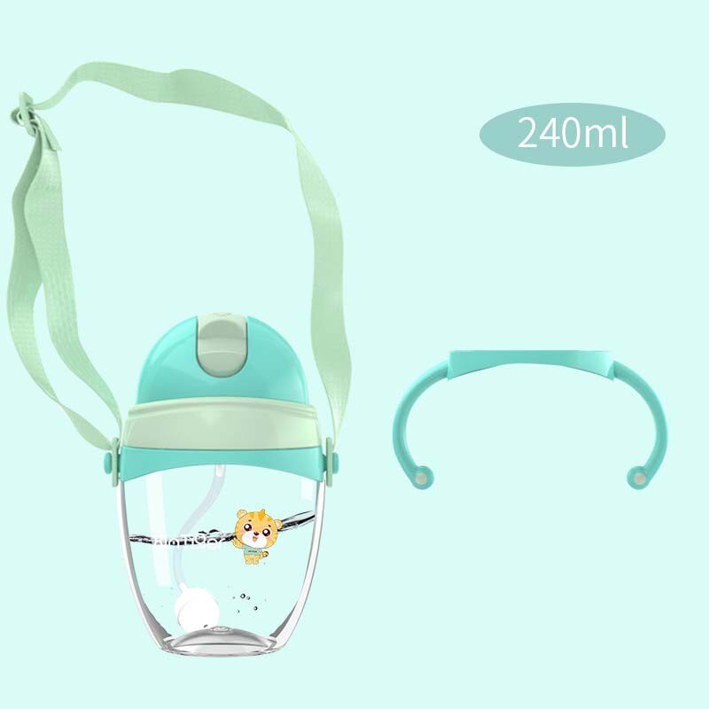 Baby Kids Straw Feeding Cup Tritan Milk Thermos Portable Water Bottle Travel Mug Training Cup Learn Drinking Sippy Cup 240ml: 240ml S Green