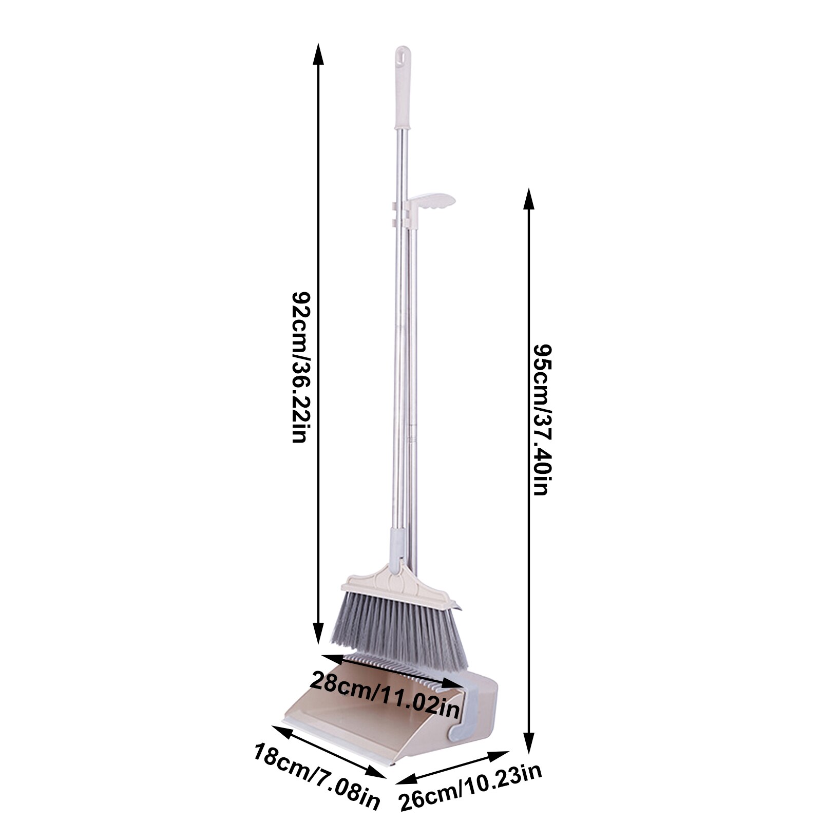Foldable and standing broom and dustpan set combination With Extendable Broomstick Cleaning Broom Dustpan Set for Home: 2pcs Khaki Grey