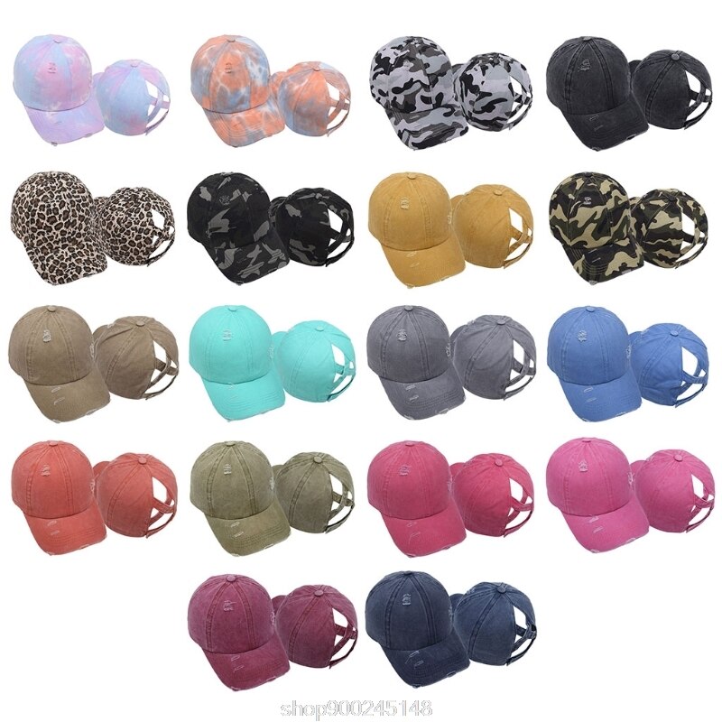Femmes lavé casquette de Baseball crème solaire en détresse déchiré Criss croix haute queue de cheval réglable chapeau de relance N12 20 directe
