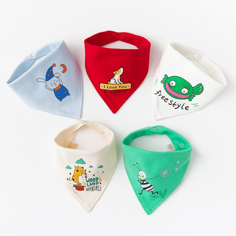 5Pcs Slabbers Cartoon Print 9 Type Katoenen Baby Babador Bandana Bib Voor Baby 'S Sjaal Jongens Meisjes Baby Bib burp Bavoir Bandana: 4