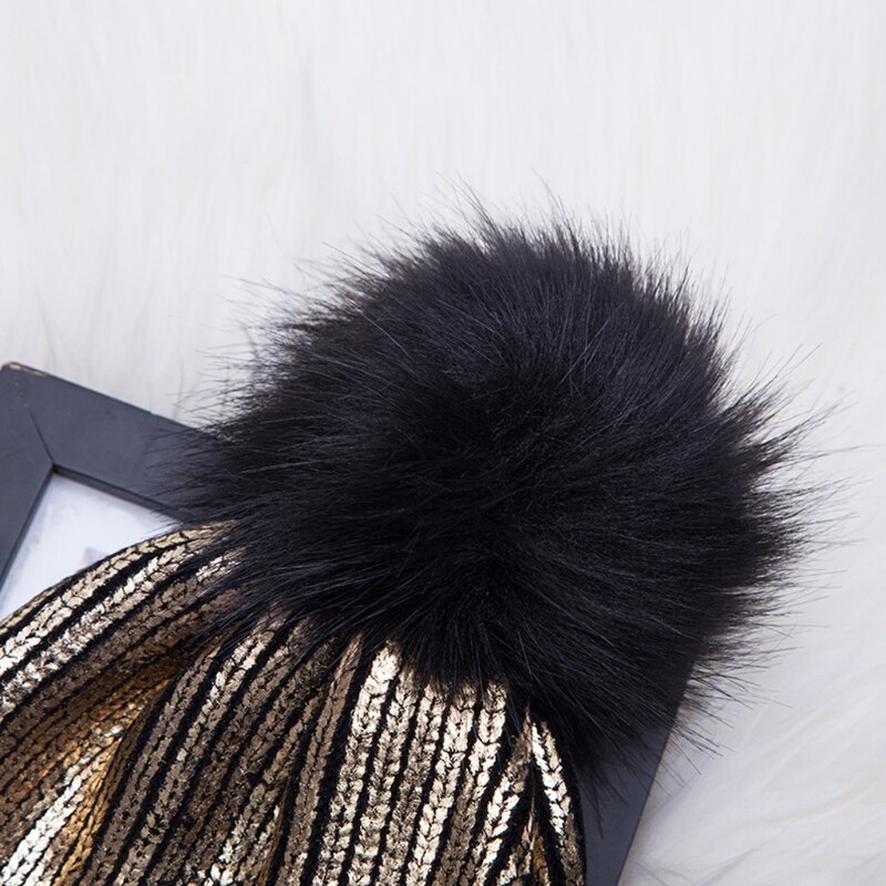 Crfgvbg kvinder piger vinter varm metallisk skinnende strikket hæklet hue med pom pom