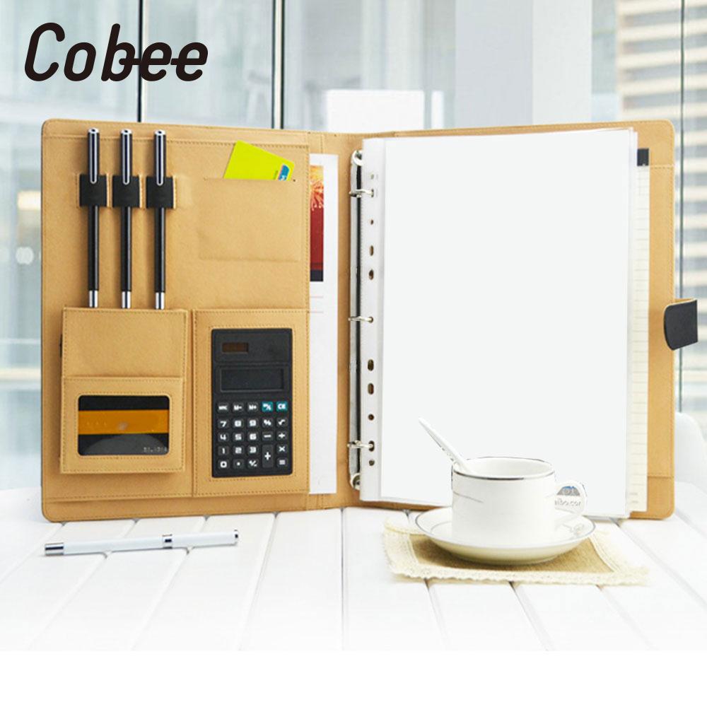 A4 PU File Folder Ring Binder Display Notebook 8 Packets Folders With Calculator Document Bag Organizer Business Office Supplies