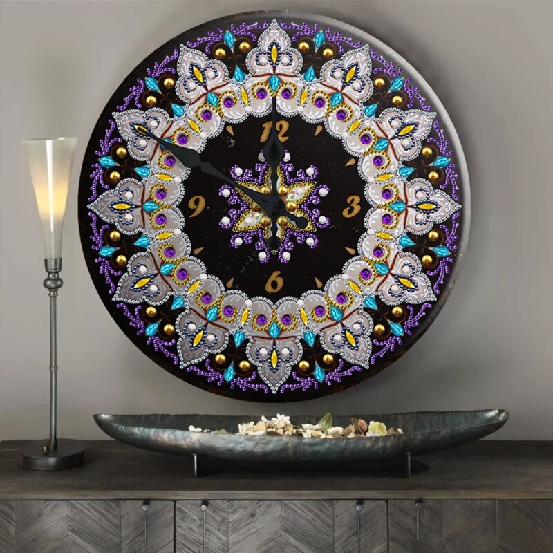Reloj de pintura con diamantes de Mandala, cartel de hojalata de Metal 5D, bordado de diamantes de Cruz