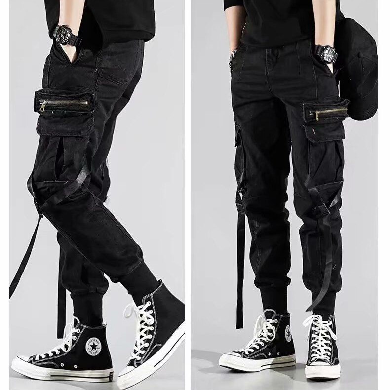  CJQJPNZ Streetwear - Pantalones cargo negros para