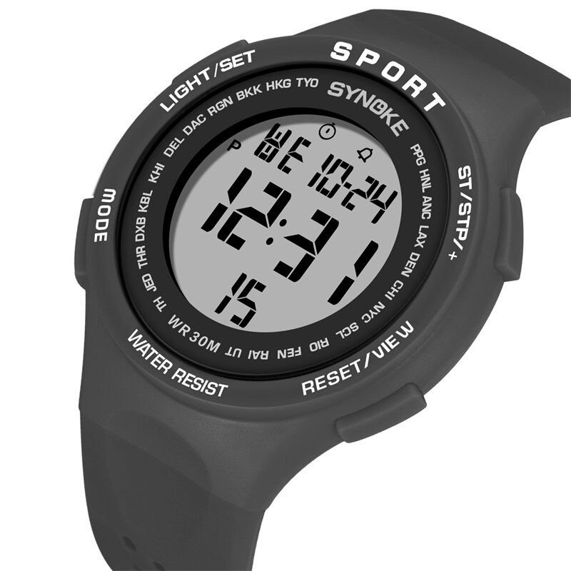 Synoke Vrouwen Horloges Sport Horloge Ultralight Grote Wijzerplaat 30M Waterdichte Led Studenten Elektronische Mannen Horloges Relogio Masculino: Grey