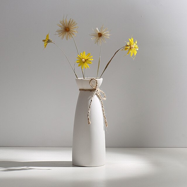 Keramische Gedroogde Bloem Vaas Witte Bloem Vaas Geplaatst Moderne Witte Tafel Vazen Woonkamer Home Decoratie Ornamenten Vazen: as picture23.3x7.3cm