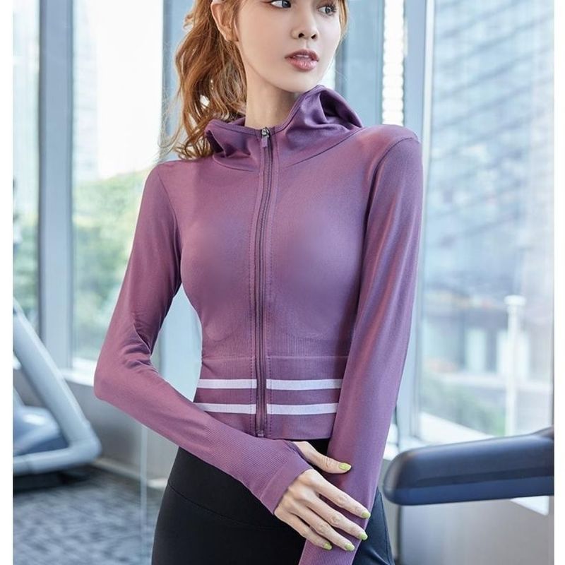 Sportjacke für damen, frühling/herbst, eng anliegend, lauf- und yoga-tops, freizeitjacke, kapuzenstrickjacke, trainingskleidung