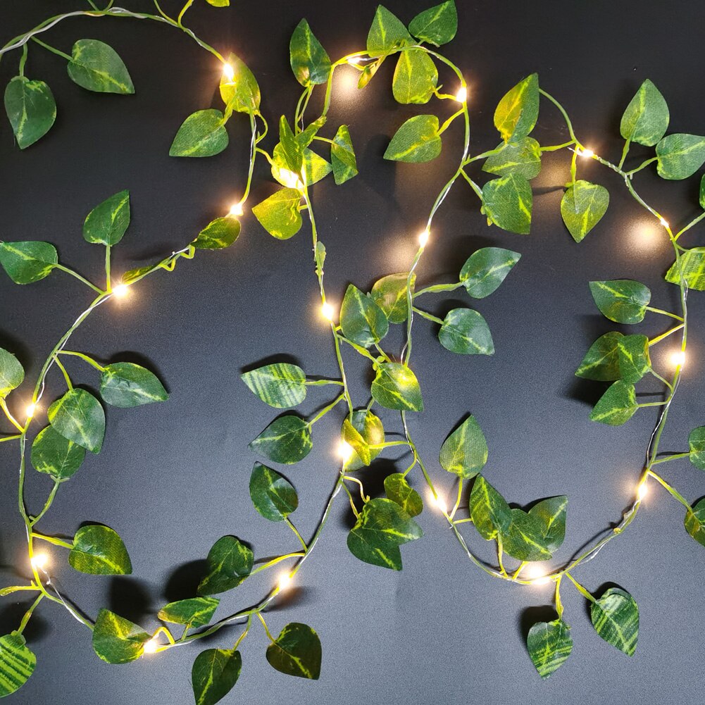 2m/ 20 led kunstige planter streng lys grøn blad efeu vin fe lys streng ahorn blade lampe krans gør-det-selv hængende belysning: Scindapsus blad