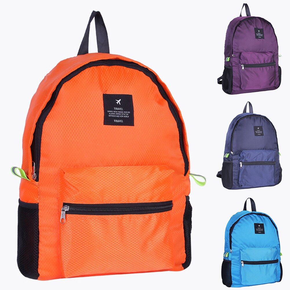 Unisex Foldable Zipper Large Capacity Outdoor Nylon Backpack Hiking Adjustable Stap Travel Camping