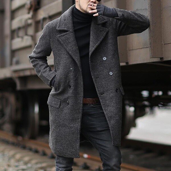 Neue Frühling Herbst Winter herren Graben Mantel warm Verdicken Jacke Wolle Peacoat Lange Mantel Spitzen Herren Windbreaker Jacken: grau / S