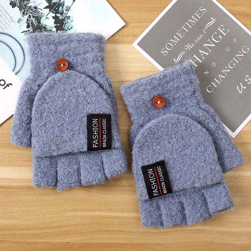 Guantes de invierno de lana acrílica para hombre, manoplas masculinas de felpa gruesas, de punto Jacquard, cálidos, con solapa de medio dedo, para escribir con pantalla táctil, J8: Light Blue
