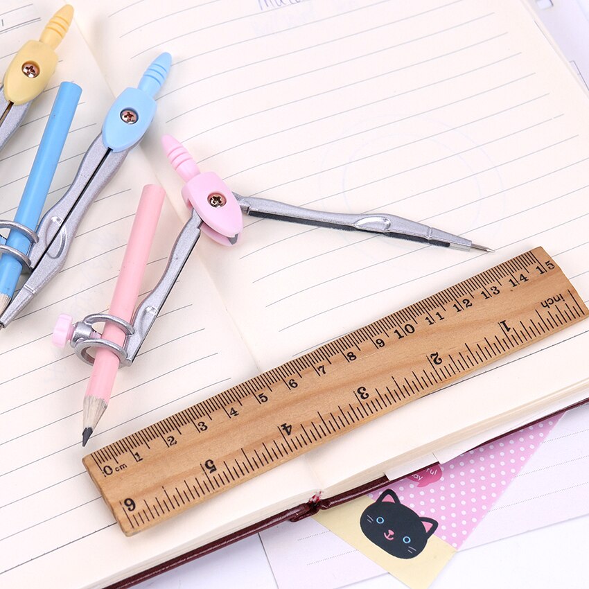1 Set School Metal Compass Cute Girl Stationery Student Drawing Compasso Geometry Math Drafting Tools (Included Box Pencil)