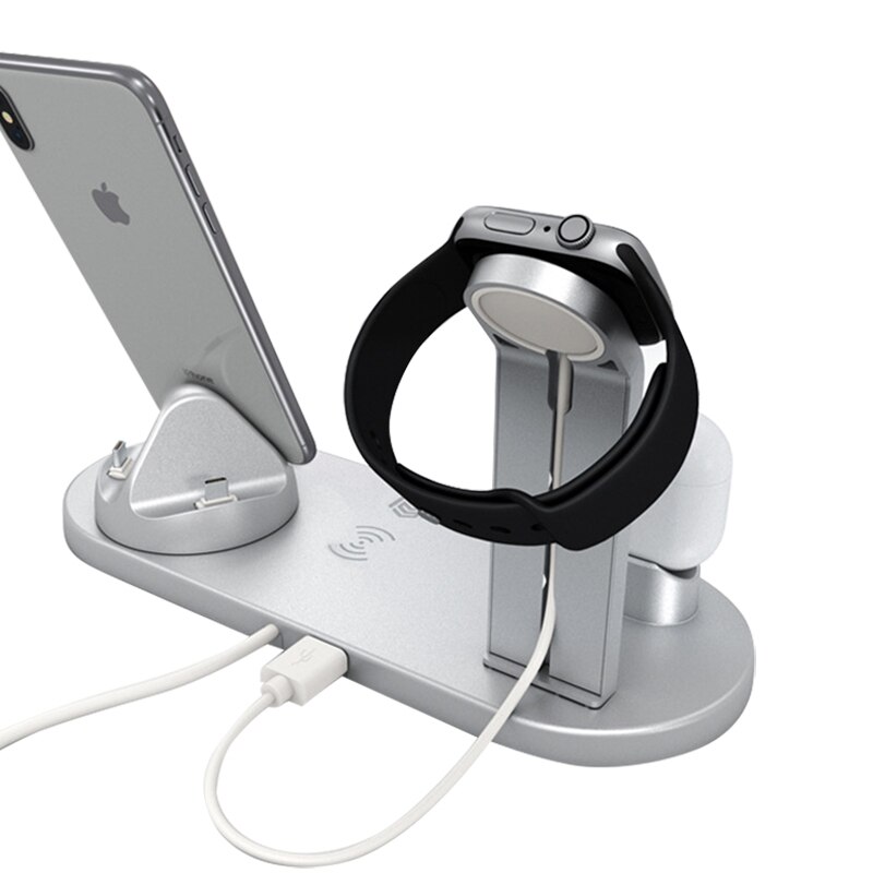 3 in 1 Schnelle Drahtlose Ladegerät Induktion Ladestation für IPhone Huawei Xiaomi Samsung Ladung Dock Bahnhof für Apfel Uhr: silber-