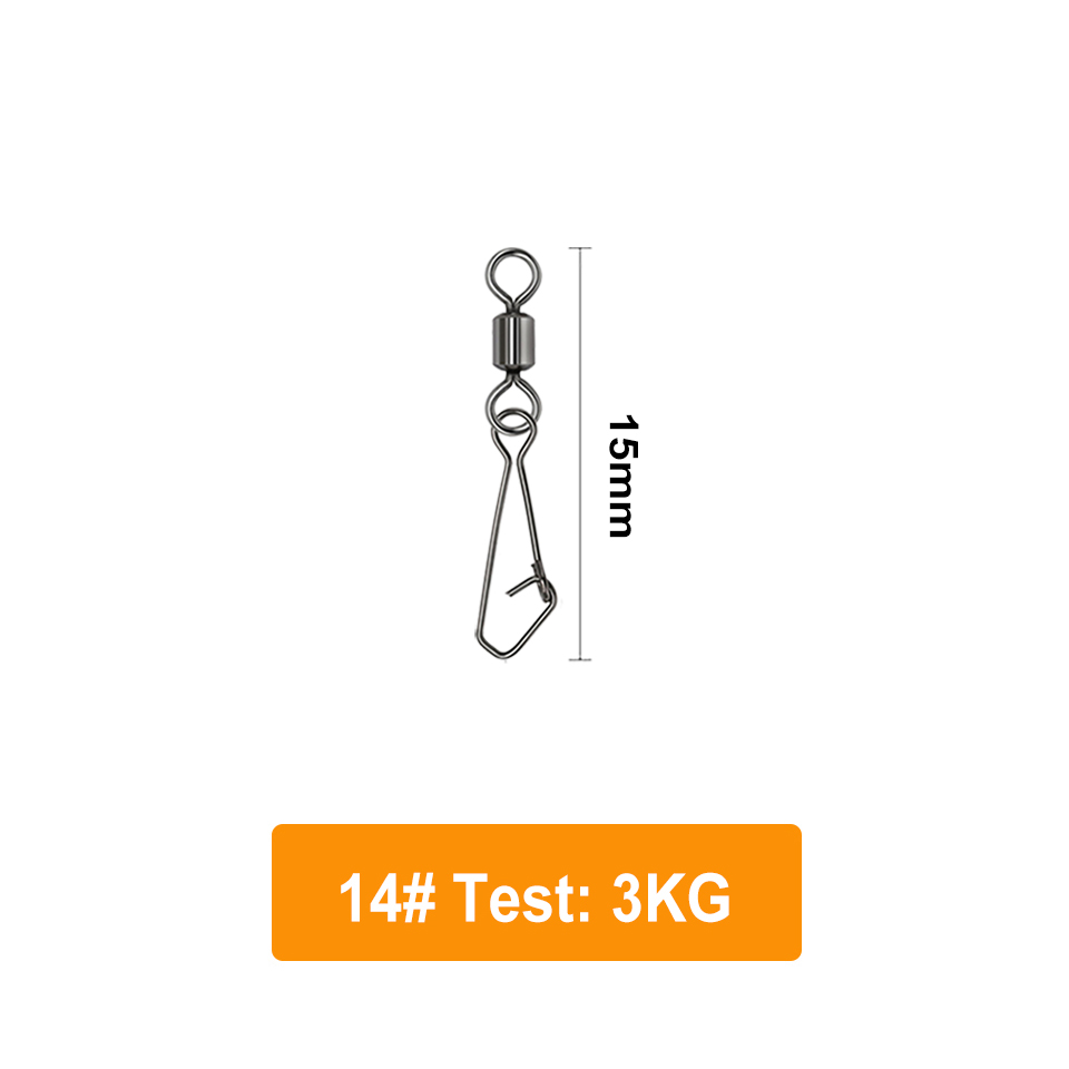 50 stk/mye tønnesvinger snapp rullende svivel fiskekobling rustfritt stål snapp fiskekrok lokke svivel takle: Størrelse 14