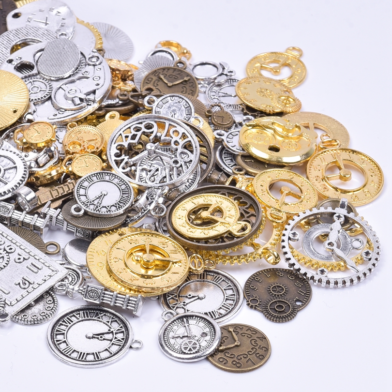 Vintage willekeurige klok Gear Charms soi Steampunk hanger voor hiphop kettingen collier sieraden maken accessoires bulk onderdelen: Silver Plated