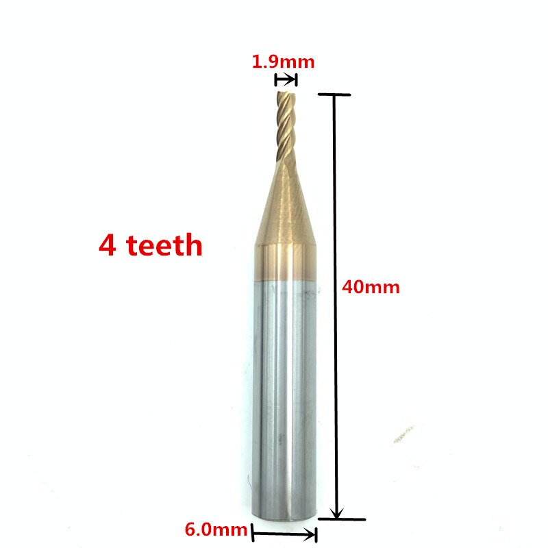 Carbide End Milling Cutter And HSS Tracer Point (Probe) For KUKAI Alpha Key Cutting Machines: 4 teeth 1.9mm cutter