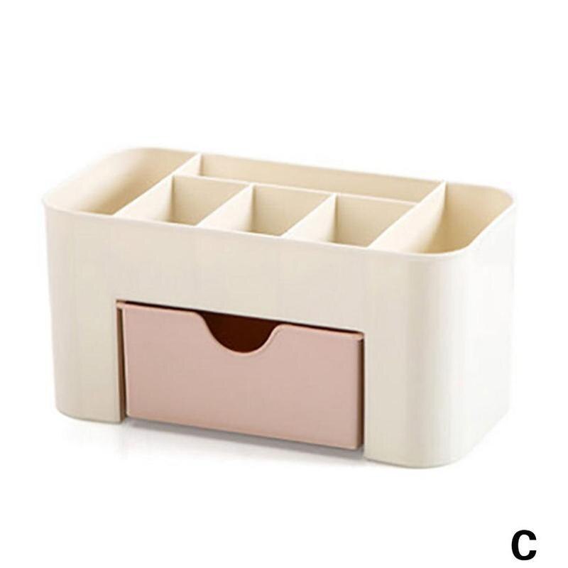 Multifunktionell skrivbordsarrangörslåda i plast med låda smycken färg kosmetikafodral smink bomullsförvaring 3 pinnar hållare de  y7 k 7: C