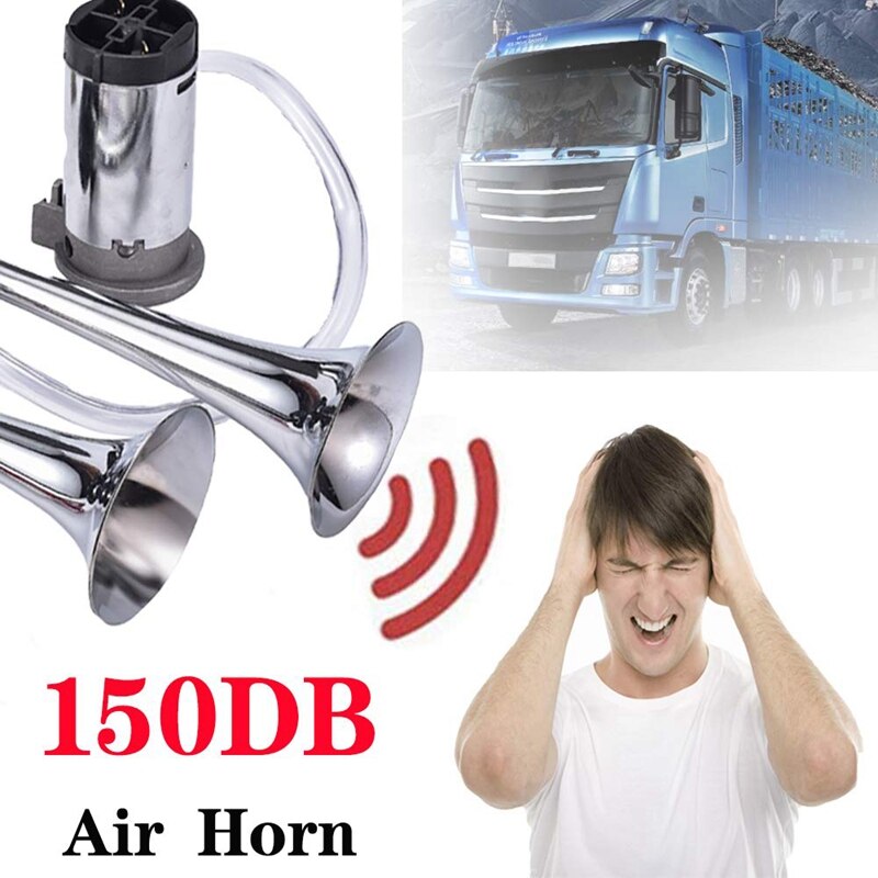 150db bil air horn kit, super høyt twin tone forkromet sink dual trompet air horn med kompressor for alle 12v biler bil t