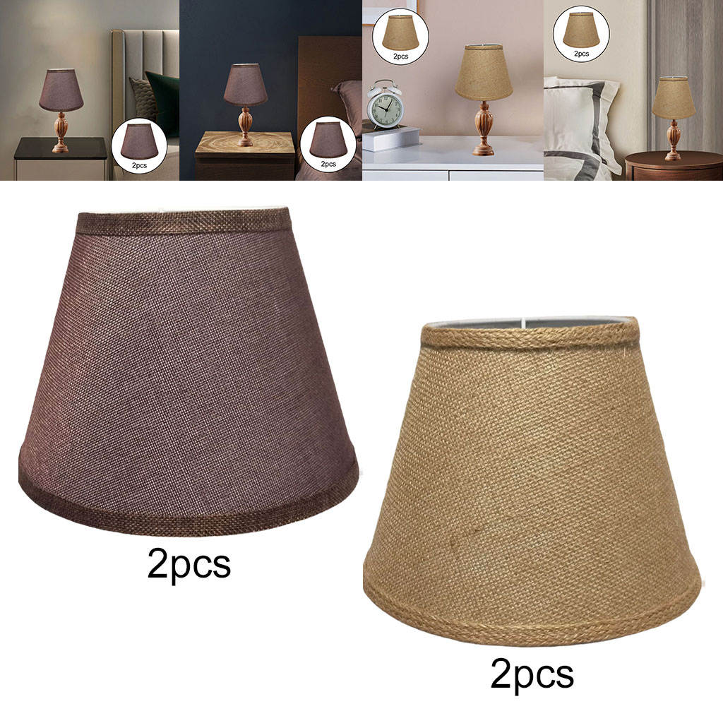 2 Pieces Rustic Table Lights Lamp Shades Linen Lampshades for Tearoom Office Bedside