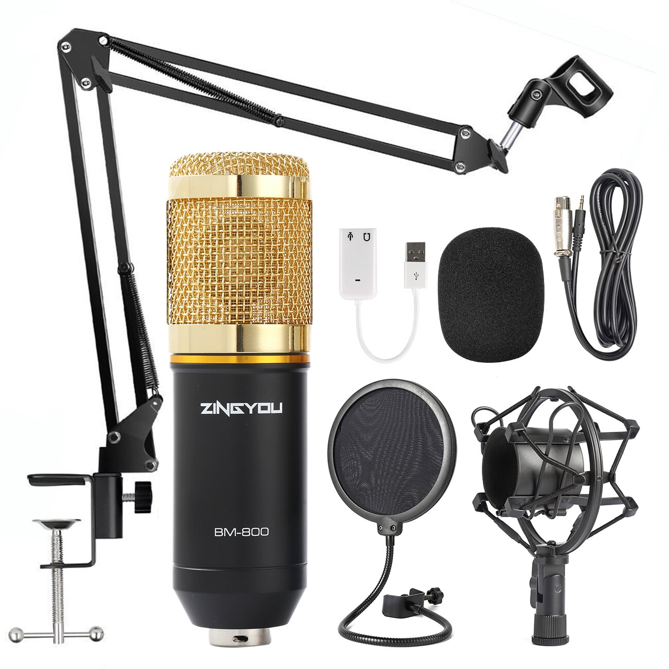 100% Original ZINGYOU BM 800 Microphone de Studio Bm800 condensateur Microphone d'enregistrement sonore pour ordinateur: gold black