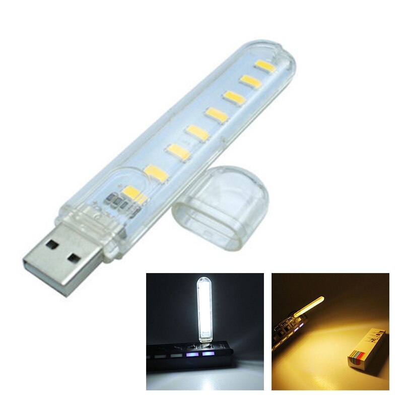 Draagbare Mini USB LED Lamp 8 Leds Verlichting Lamp Wit/Warm Wit 100*18*9mm Thuis tuin