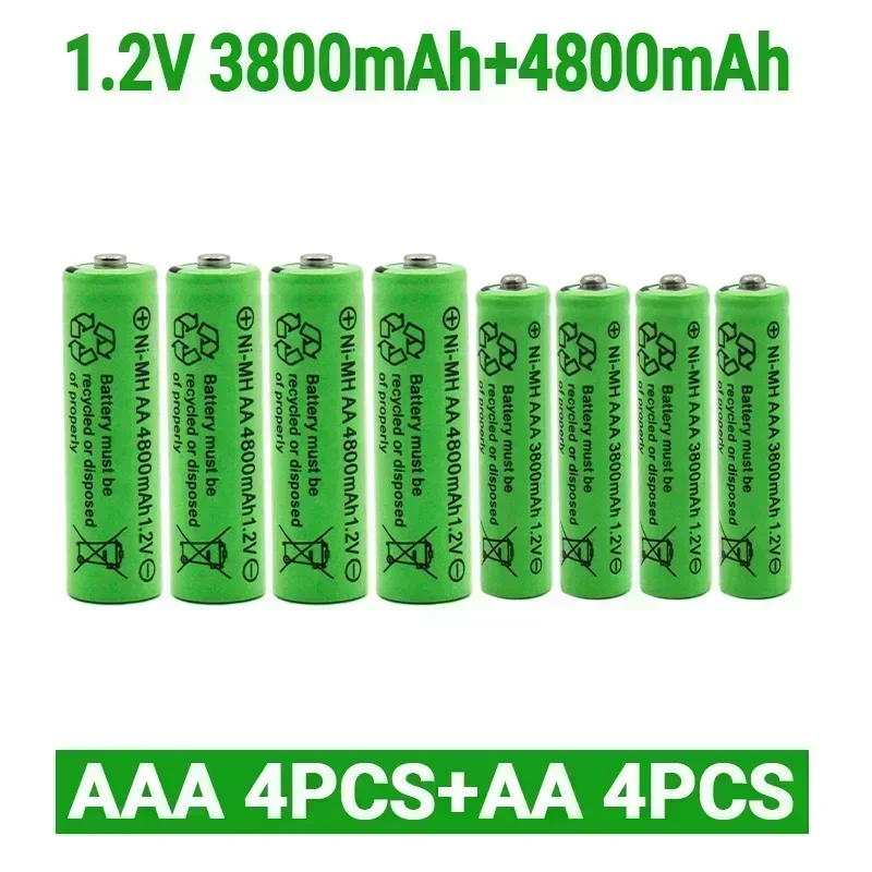 Baterías recargables NI-MH de 1,2 V AA 4800 mAh + batería recargable NI-MH de 1,2 V AAA 3800 MAh: Morado