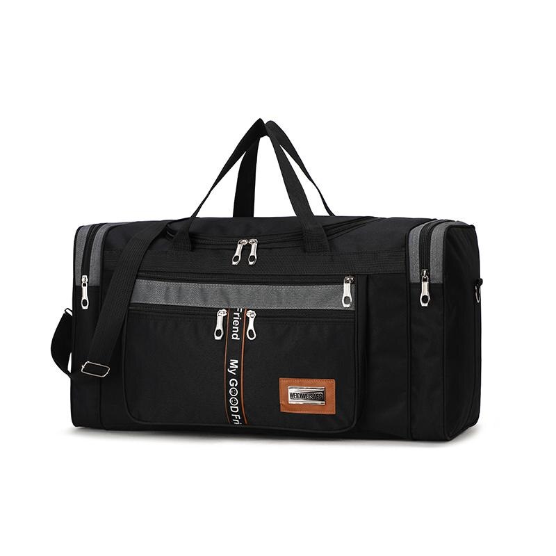 Grand sac de voyage en toile pour hommes et femmes, fourre-tout de cabine, à main en Nylon, imperméable, à bandoulière, de week-end, de sport: Black