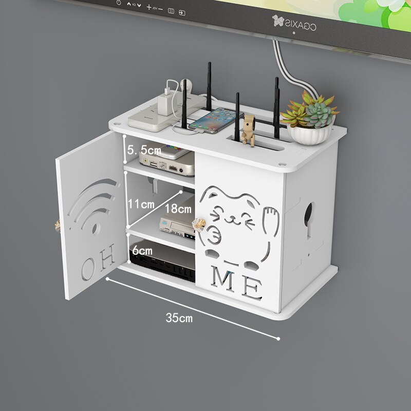 Wireless Wifi Router Storage Box Wall Hanging Plug Board Bracket Cable Organizer Livingroom Wood PVC Panel Shelf DIY Home Decor: style K