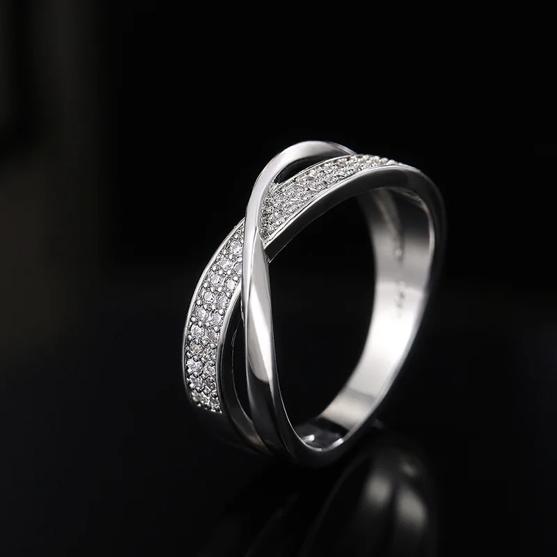 Classic Female Ring 925 Sterling Silver Two Tone X Shape Cross Rings For Women Infinite Dazzling Zircon Wedding Rings Anillos