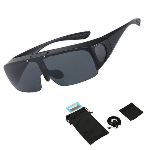 Fit Über Sonnenbrille Polarisierte Linsen Männer Frauen Angeln Sonnenbrille Abdeckung Für Myopie Gläser Goggles Sport Brillen: Black with bag