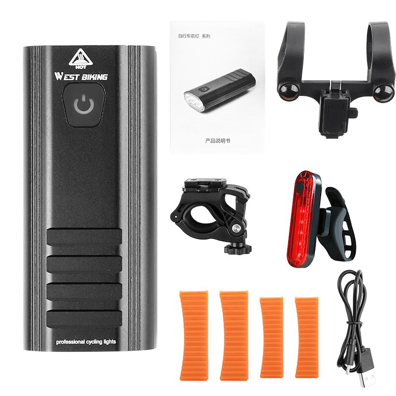 West Biking Bicycle Light Ipx6 Waterproof Usb Rechargeable 1500 Lumen 3 Pcs LED Bike Front Light Flashlight For Bicycle Lamp: Bike Light Set