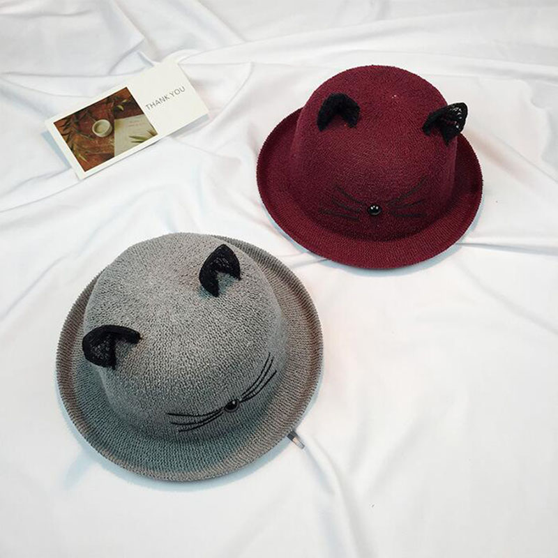 oZyc Sun Hat Women's Cat Lace Ear Summer Straw Hats For Women Beach Headwear 8 Colors Chapeau Femme Bucket Hat