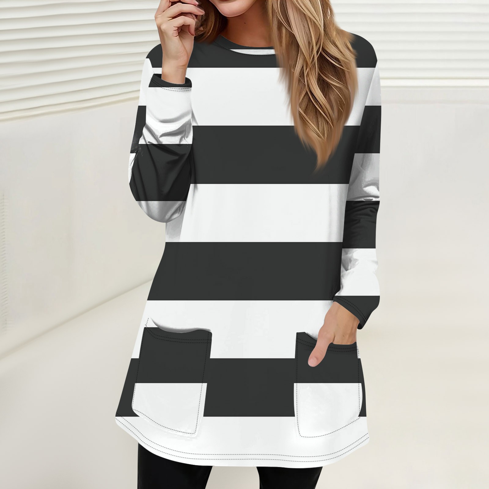 Women's Shirt Clothing Loose Round Neck T-shirt Chic Print Shirt Ladies Casual Blouses Long Sleeve Top