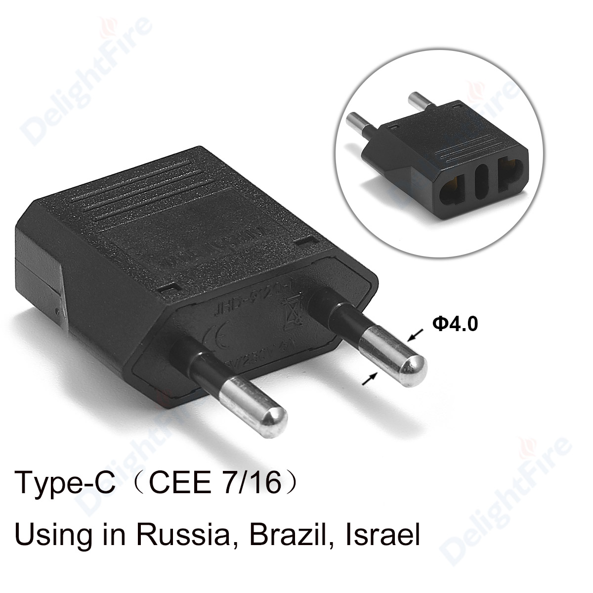 Eu Plug Adapter Travel Adapter Cn Ons Eu Kr Brazilië Israël Zwart/Wit Power Adapter Stekker Converter sockets Outlet: 50pcs / 4.0mm Black