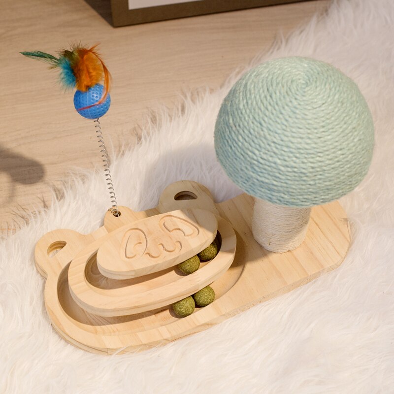 Trekatt skrapestolpe sisal skrapeleke med 2/3 lags spor spinnende kattelekebord med interaktive baller