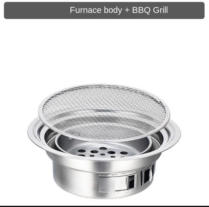 Stainless Steel Domestic Charcoal Barbecue Grill Commercial Round Non-stick Outdoor Camping Portable Charcoal Stove Kitchenware: Item C Small Size