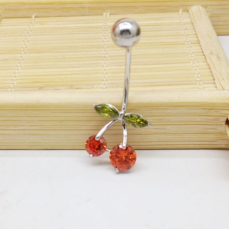 S925 Sterling silver cherry bodybar pierce zircon for women