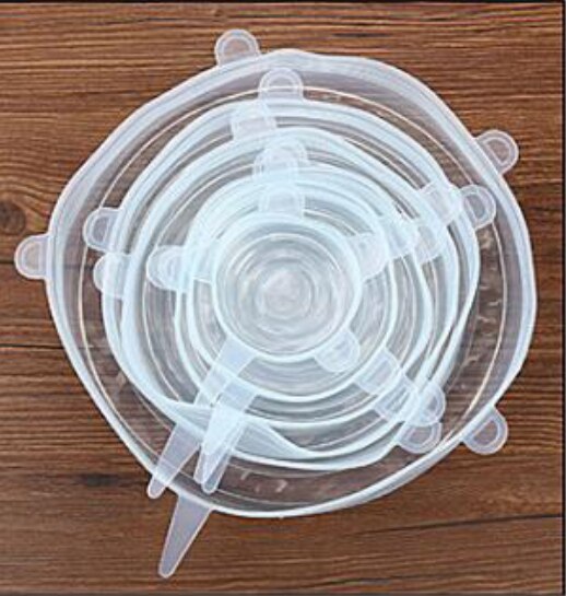 Keuken Accessoires Kookgerei Onderdelen 6 Pack Siliconen Deksels Couvercle Siliconen Extensible Tapas Silicona Adaptables Siliconen Cover: 1set Transparent