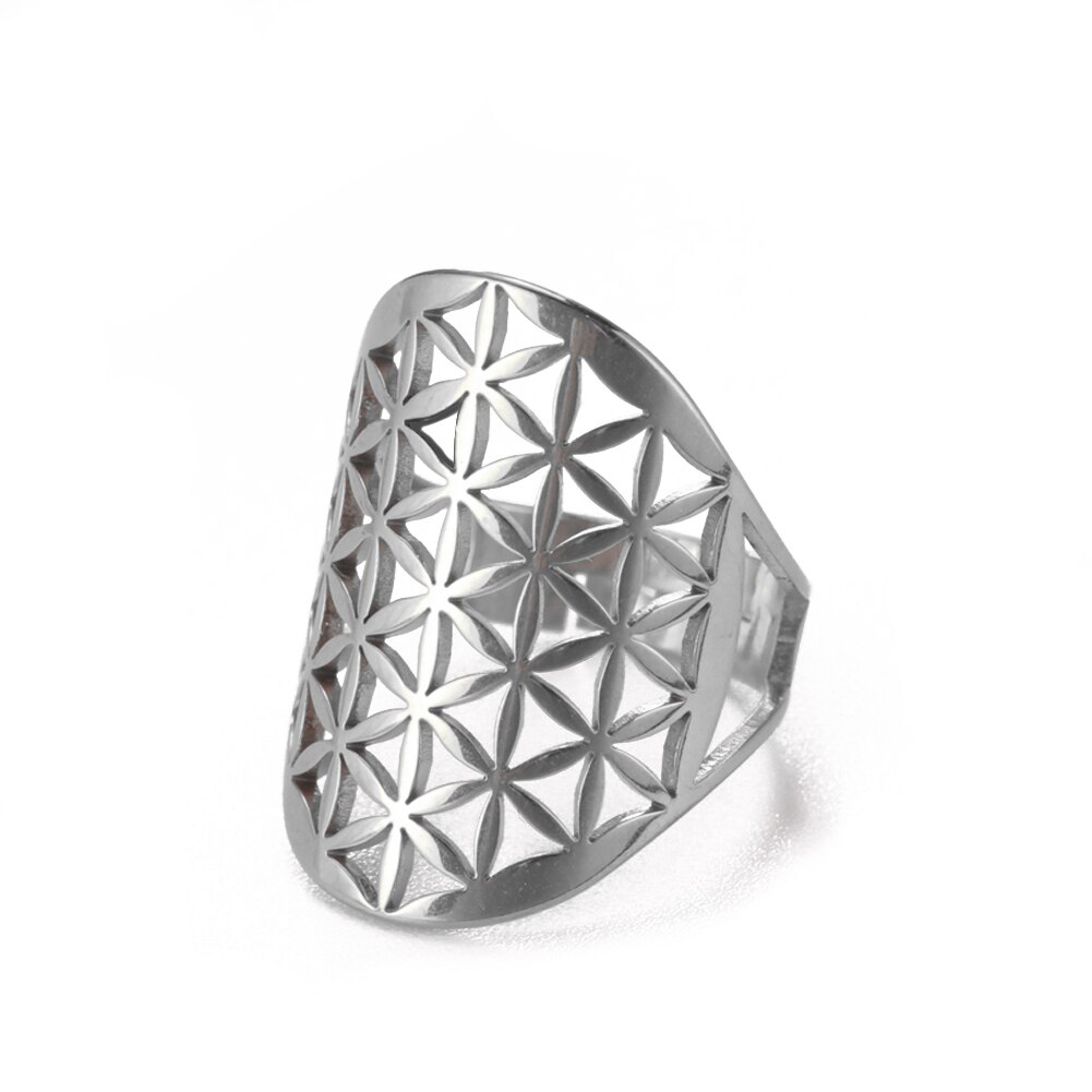 LIKGREAT Anelli regolabili con fiore della vita Vintage per le donne nuovo anello in acciaio inossidabile vichingo regalo di gioielli con amuleto con geometria sacra: YELLOW