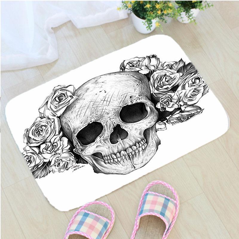 Tapis de bain en flanelle avec tête de mort, décoration d'intérieur, paillasson antidérapant, tapis de bain