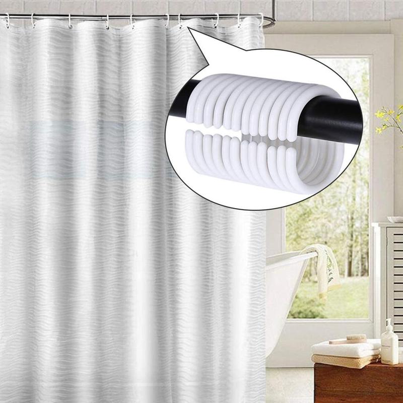 Neue Heiße Vorhang Pole Dusche Stange Haken Aufhänger Weiß Farbe Kunststoff Ring Schlecht Drapieren Schleife Verschluss Vorhänge Hause Verwenden Clips 12Stck