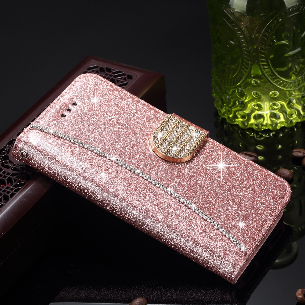 LAPOPNUT Wallet Flip PU Leather Case for Iphone 11 Pro Xs Max Xr X 7 8 Plus 6 6s 5 5s SE Bling Glitter Cover Card Holder Pockets