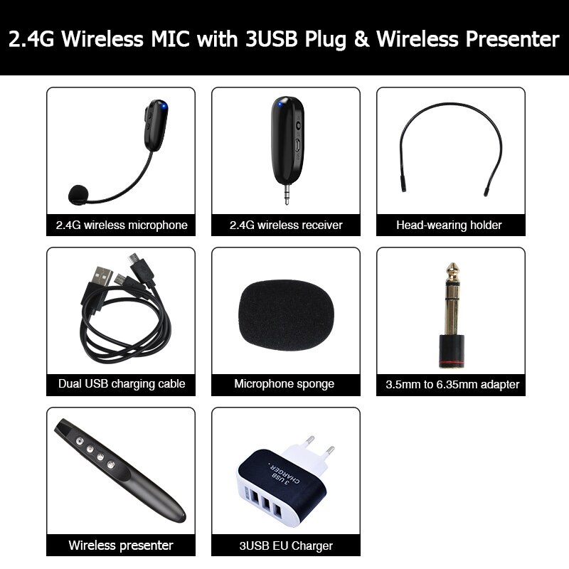 Mini 2.4G Wireless Microphone Systems Speech Headset Megaphone Mic For Computer PC Loudspeaker Teaching Tour Guide: Wireless Presenter