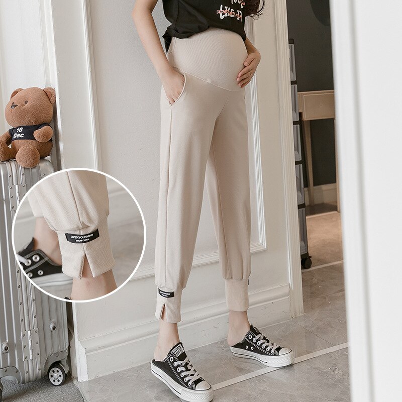 Pantalones de maternidad informales para embarazadas, ropa de primavera y verano, para levantar el vientre, prendas de chándal para mamá