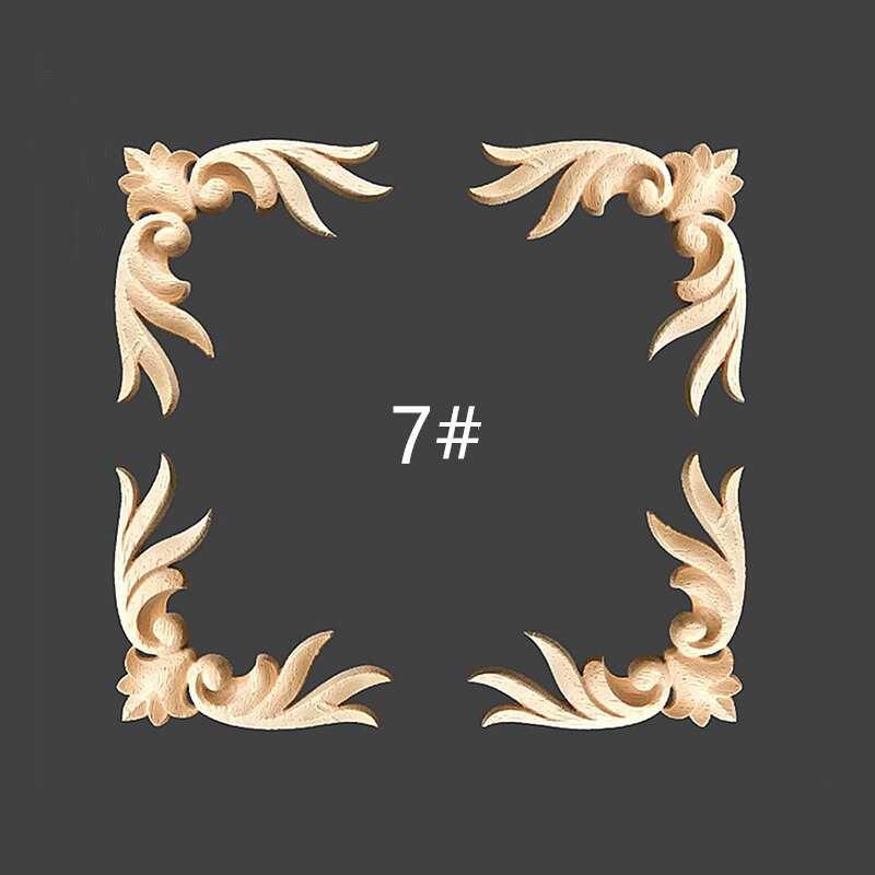 Onlay houten lijstwerk houtapplicatie houten hoekbloem ongeverfd modern houtsnijwerk gesneden houten hoekmeubeldecoratie: 10 x 10 x0.8 cm x 4 stuks 1