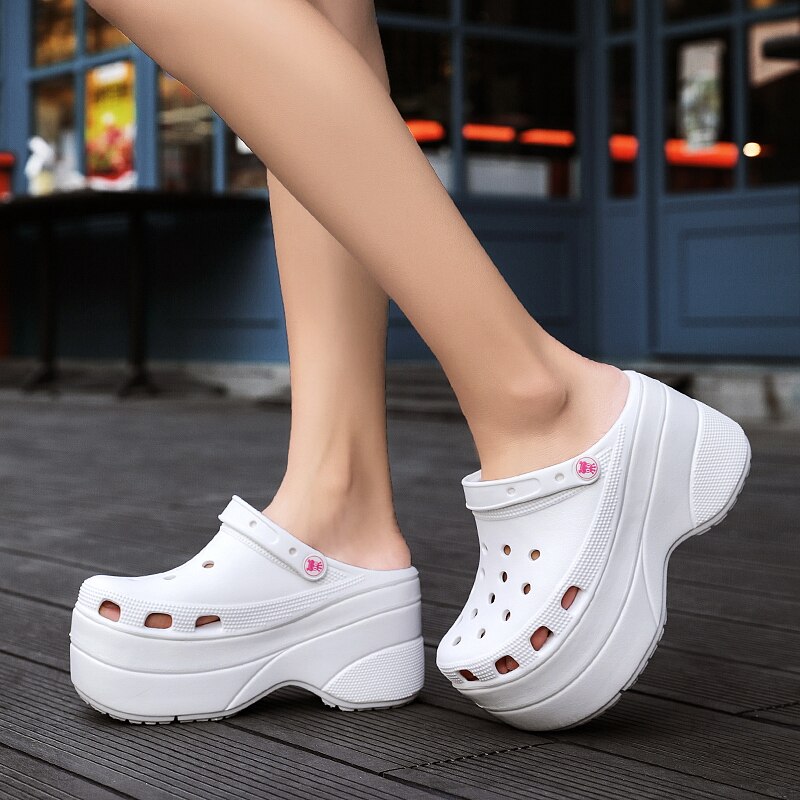 Nowe gorące cukierki kolor platformy drewniaki dla kobiet 10cm Super wysokie szpilki damskie Mule drewniaki buty ogrodowe letnie drewniaki kapcie